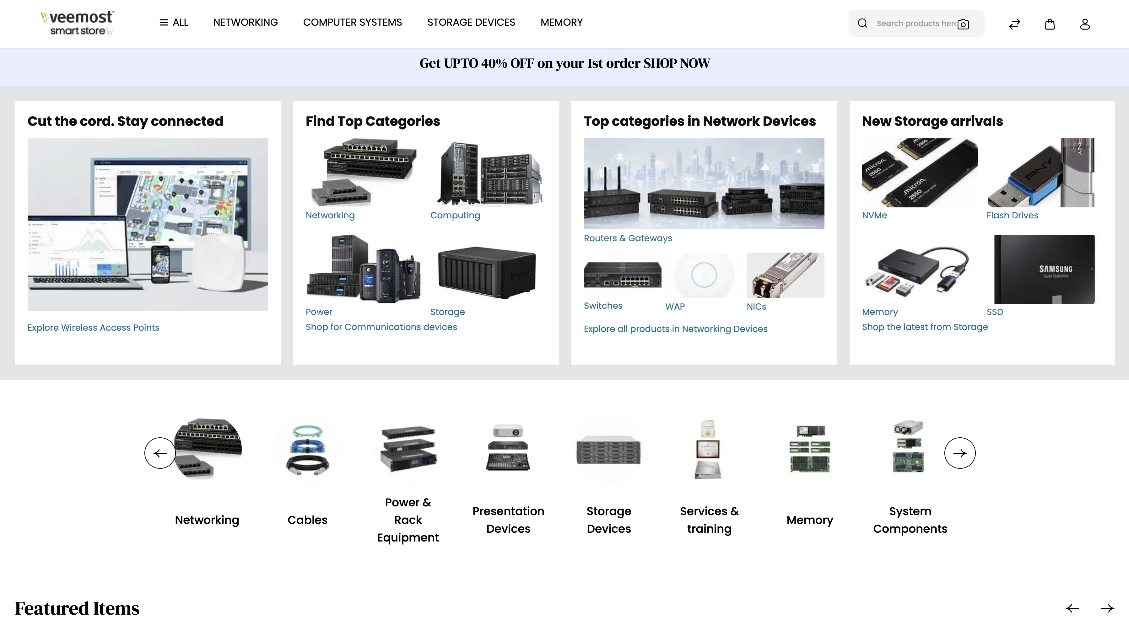 VeeStore product categories and featured items