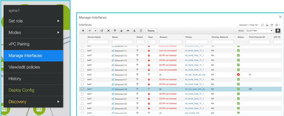 Interface management at a switch level